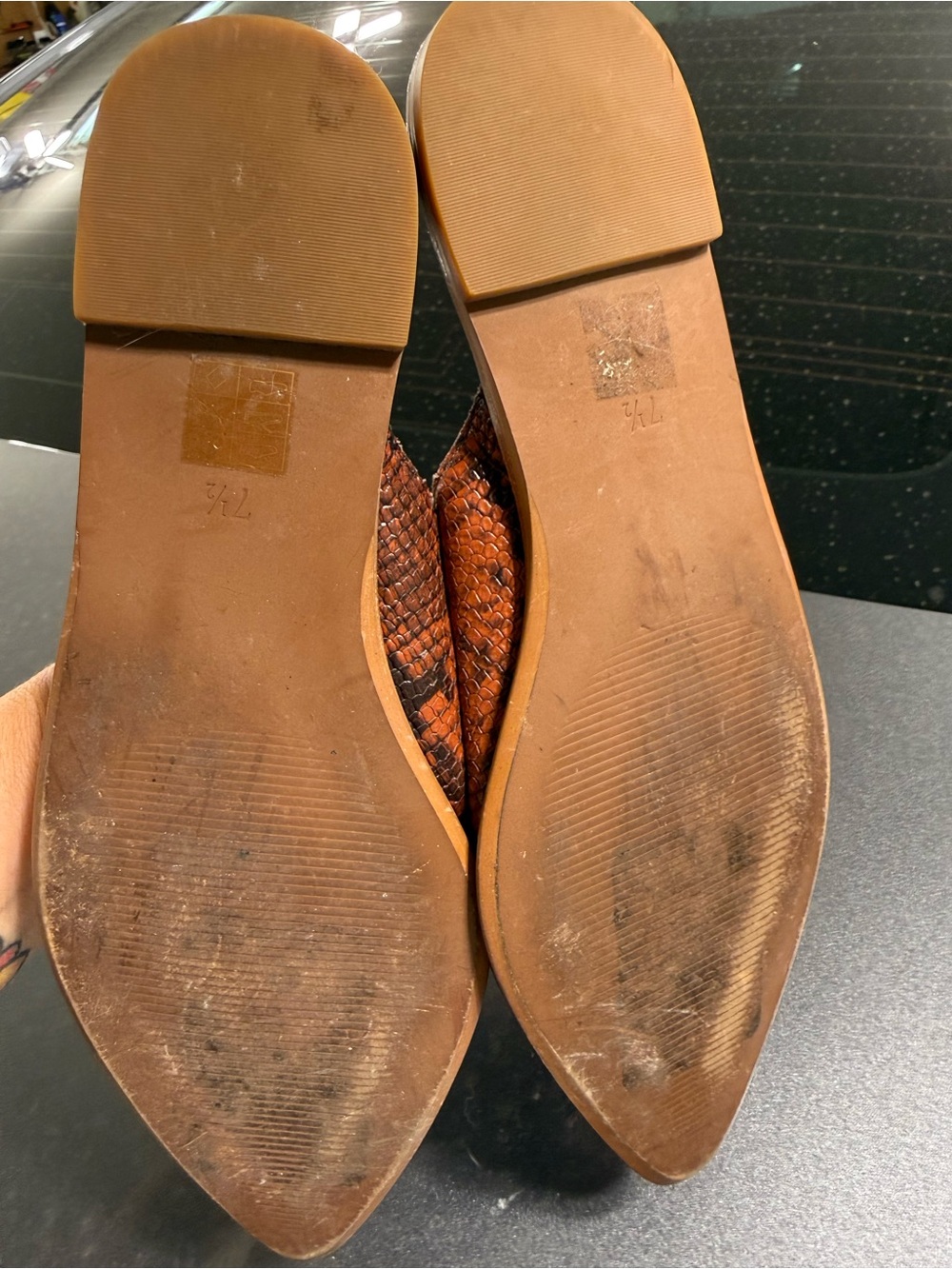 Madewell Leather Rust Brown Snake-Print Pointed Slip-On Mules - Picture 4 of 5